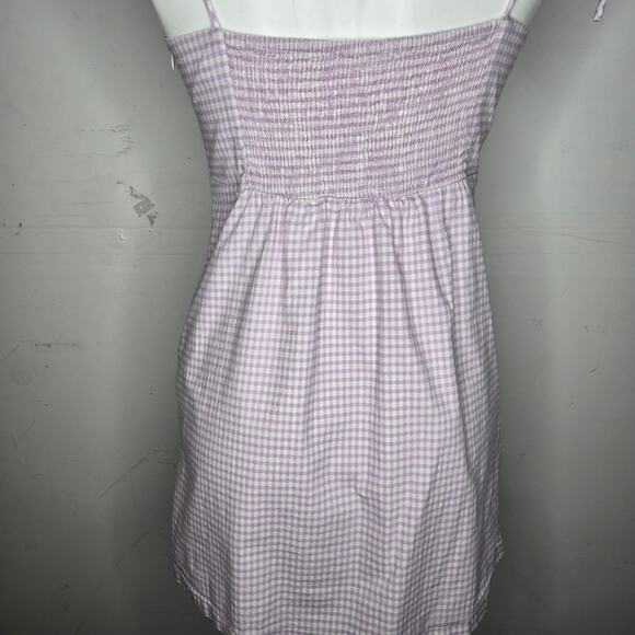 ALL IN FAVOR Gingham Print Sleeveless Smocked Mini Dress Purple & White Size M - Picture 11 of 11